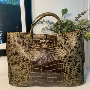 Longchamp Le Roseau Croc Embossed Leather Tote Like New